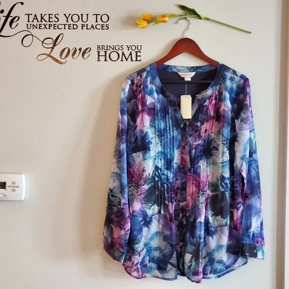 Christopher & Banks Watercolor Print Blouse - Picture 1 of 7